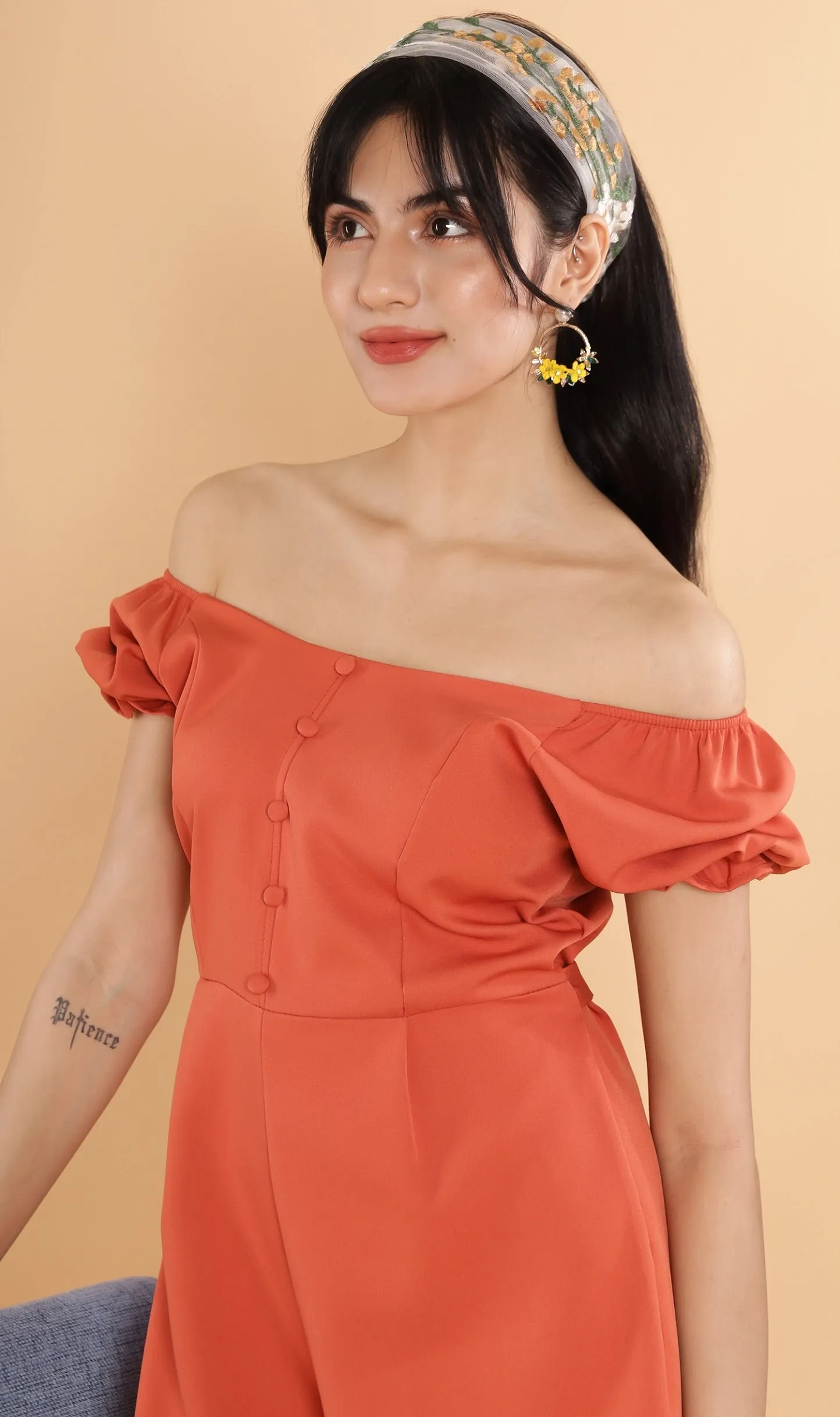 LULU Puff-Sleeve Romper (Rust)