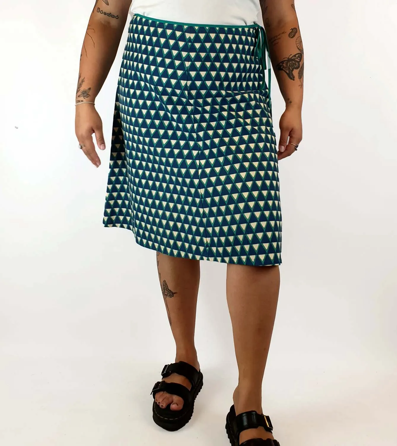 Maiocchi blue and green print A-line skirt size 16