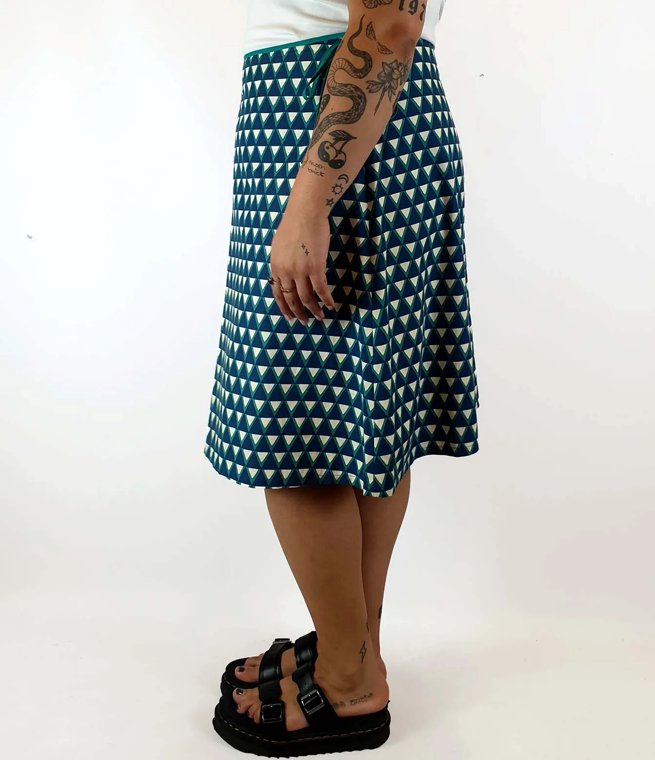 Maiocchi blue and green print A-line skirt size 16