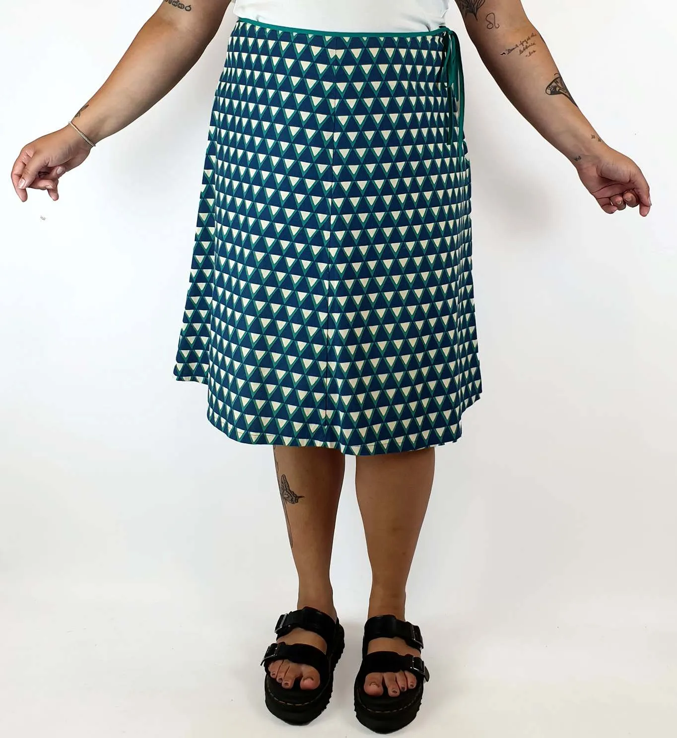 Maiocchi blue and green print A-line skirt size 16