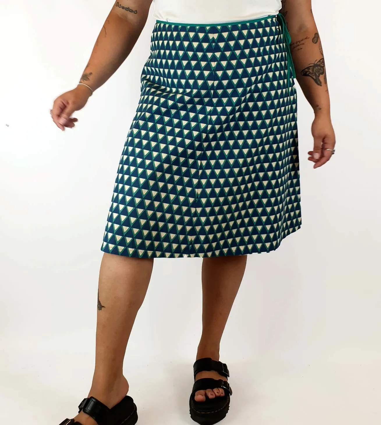 Maiocchi blue and green print A-line skirt size 16