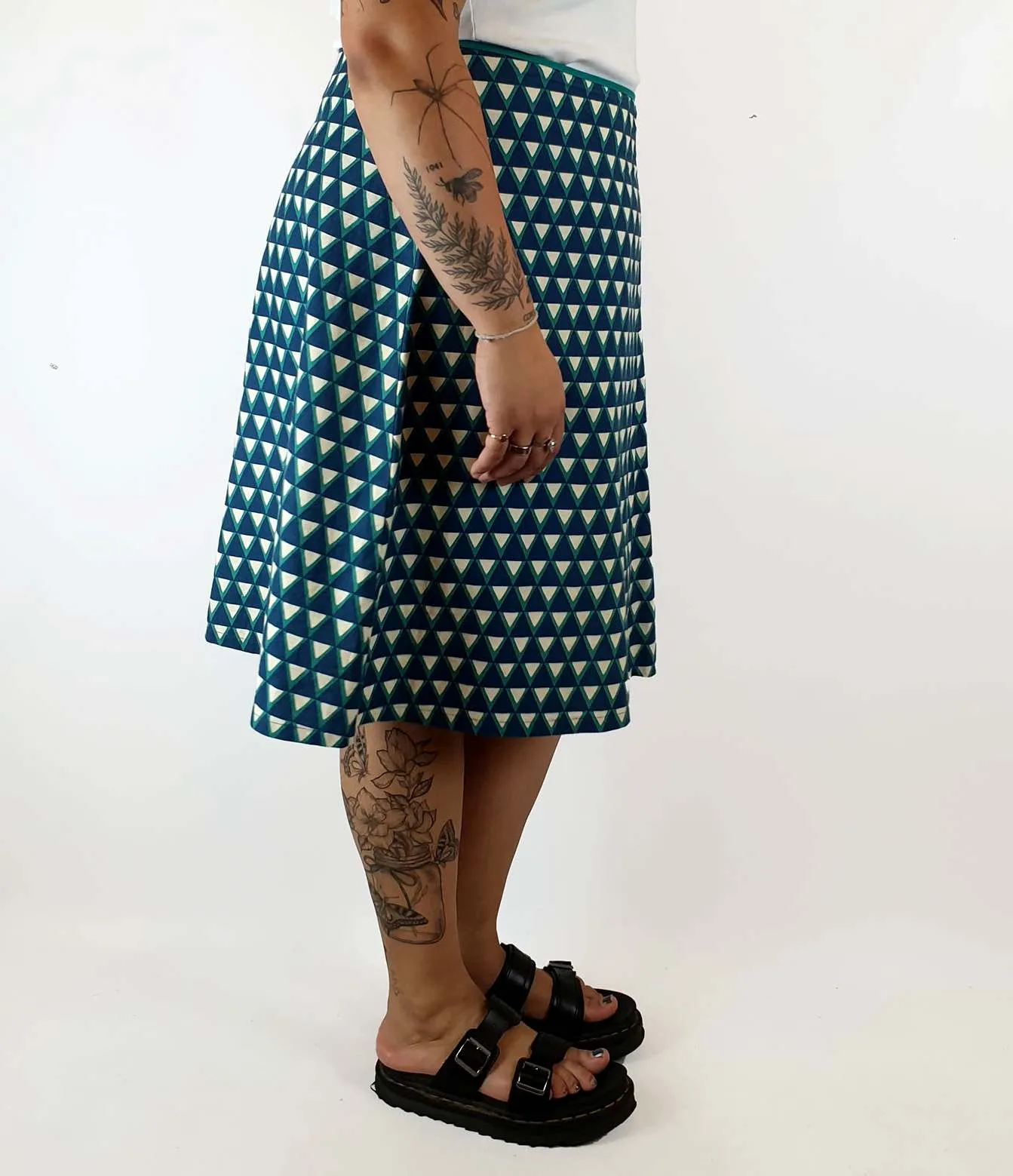 Maiocchi blue and green print A-line skirt size 16