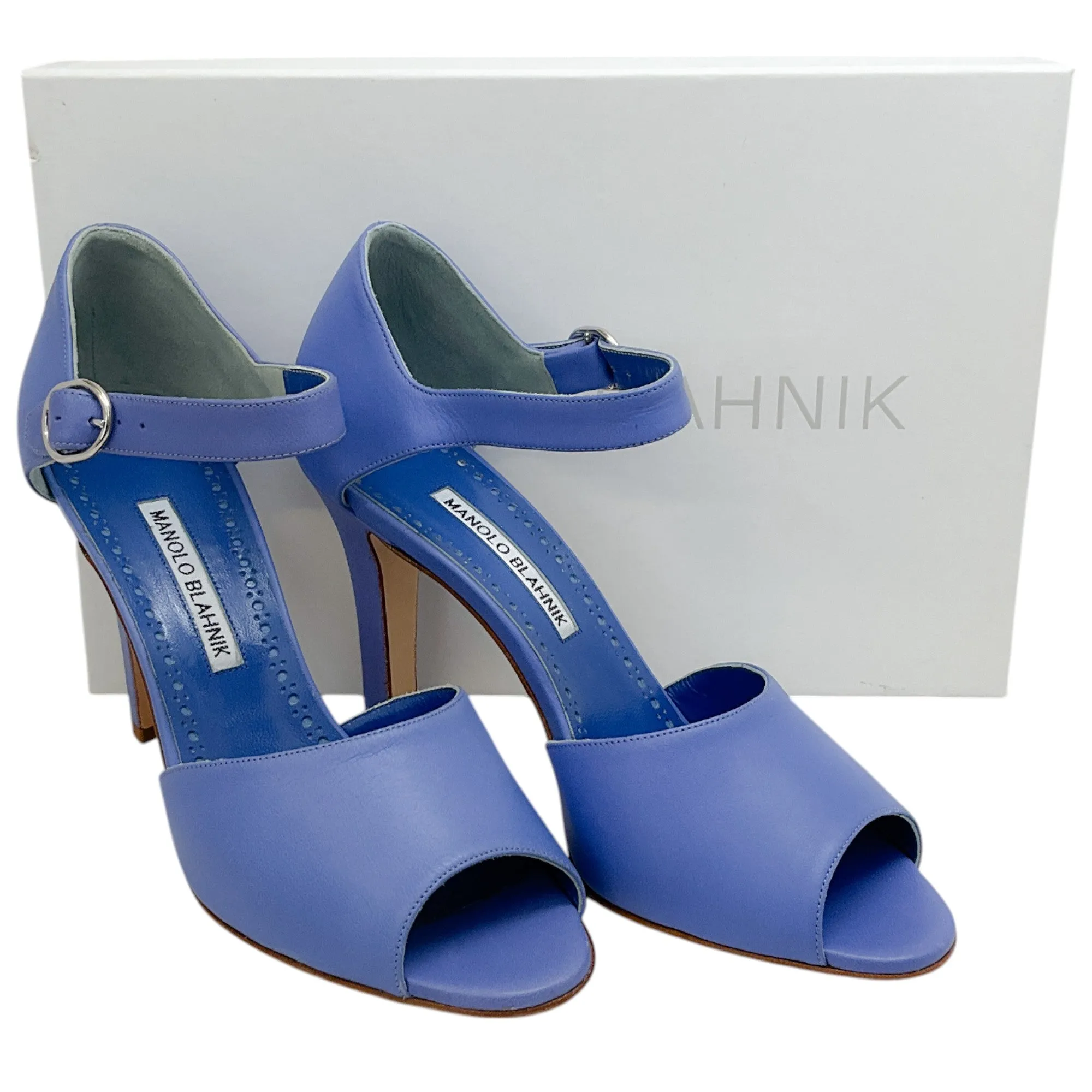 Manolo Blahnik Periwinkle Leather Gardita 105 Sandals