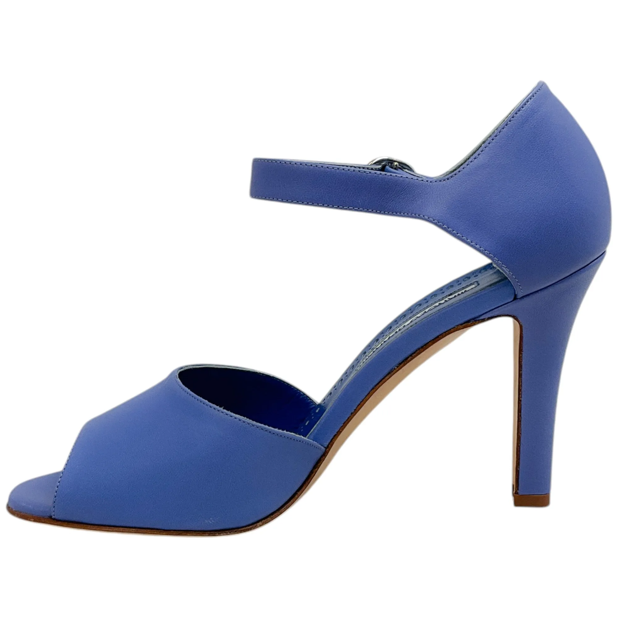 Manolo Blahnik Periwinkle Leather Gardita 105 Sandals