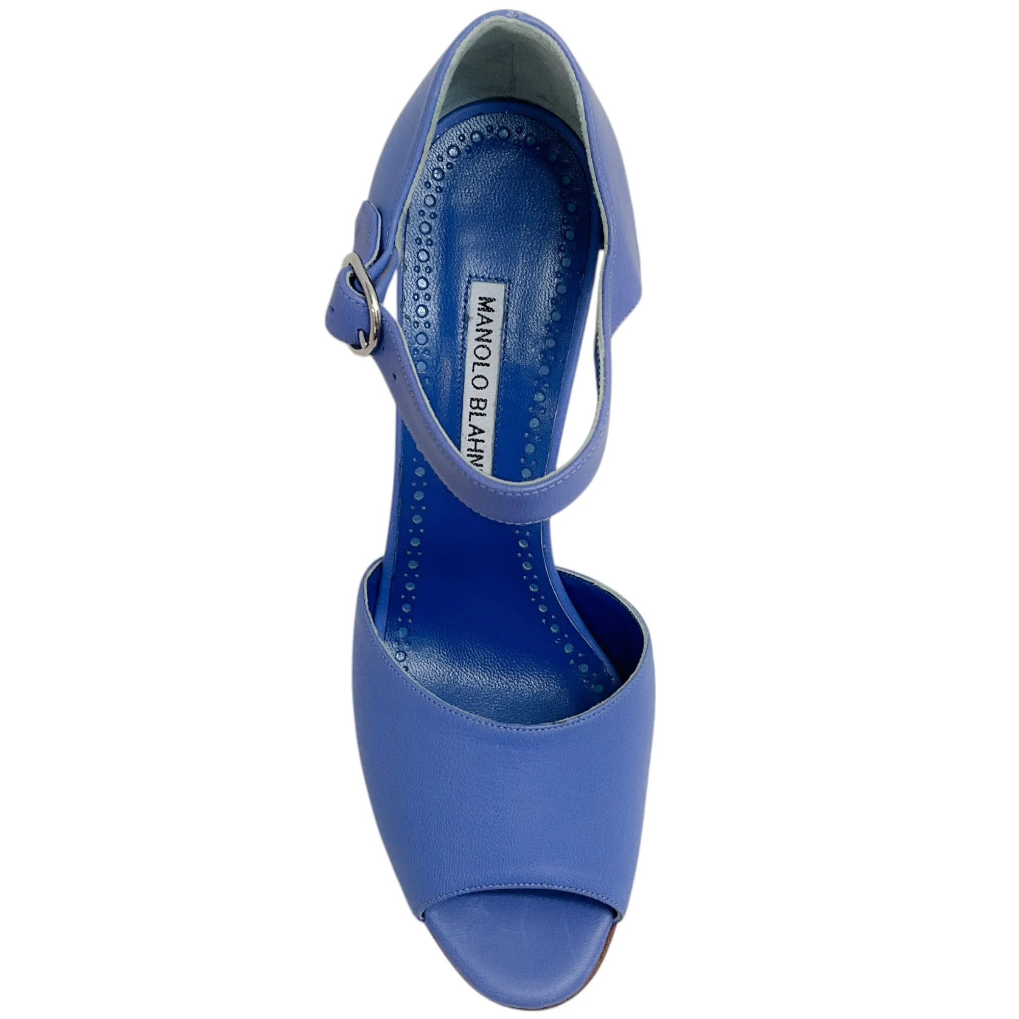 Manolo Blahnik Periwinkle Leather Gardita 105 Sandals