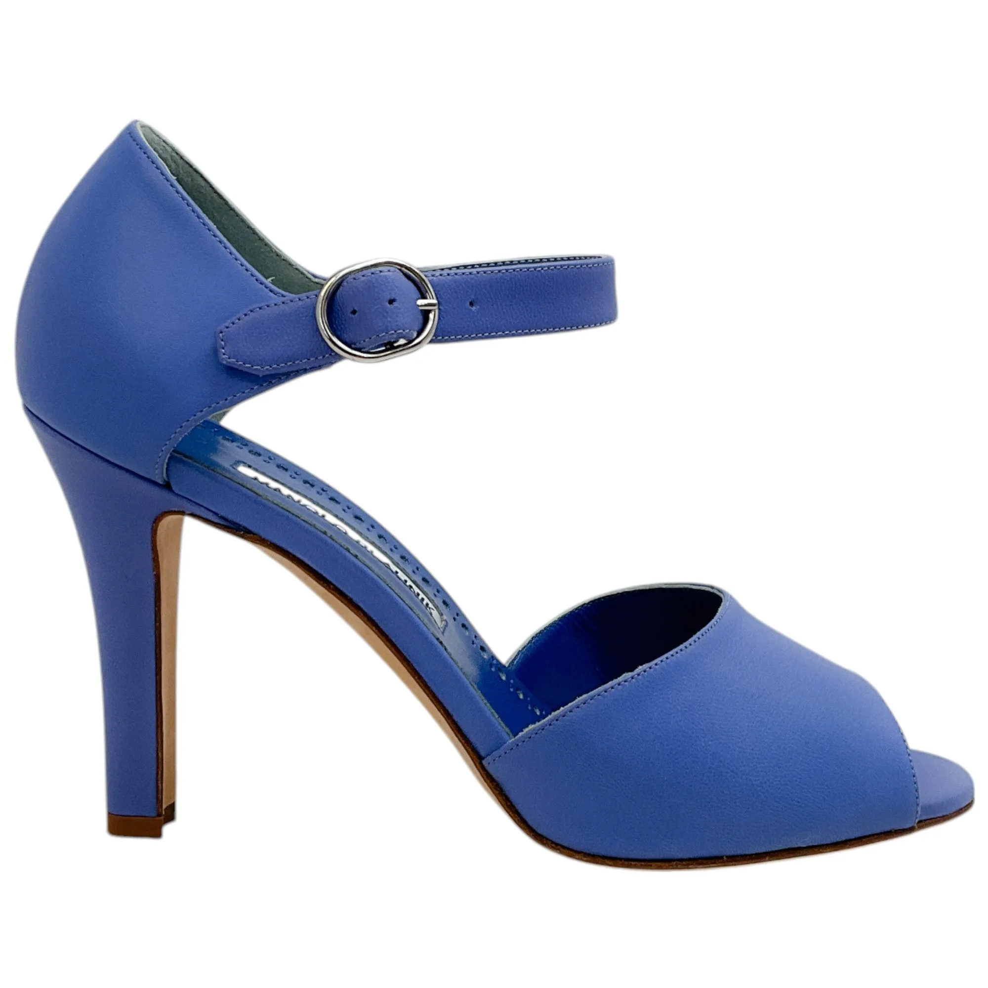 Manolo Blahnik Periwinkle Leather Gardita 105 Sandals