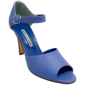 Manolo Blahnik Periwinkle Leather Gardita 105 Sandals