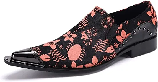 Men's Western Loafers Suede Floral Print