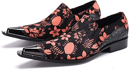 Men's Western Loafers Suede Floral Print