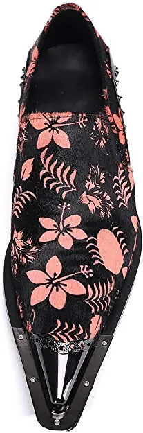 Men's Western Loafers Suede Floral Print