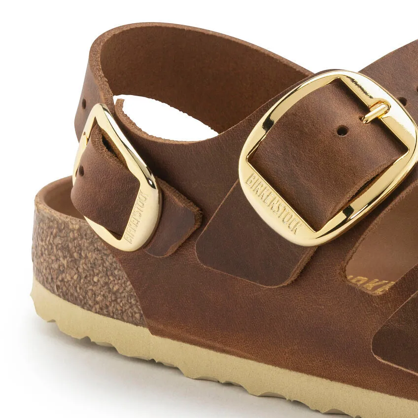 Milano Big Buckle - Cognac Oiled Leather||Milano grosses boucles - Cuir huilé cognac