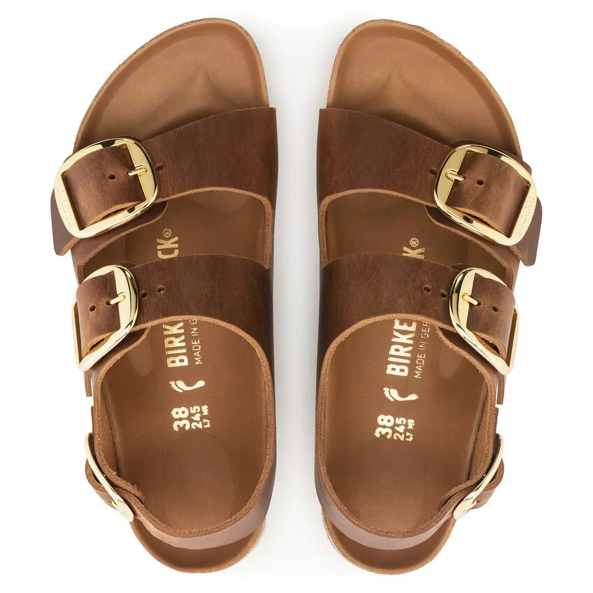 Milano Big Buckle - Cognac Oiled Leather||Milano grosses boucles - Cuir huilé cognac