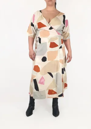 Naomi Murrel gorgeous unique print wrap style dress size L (best fits size 14)