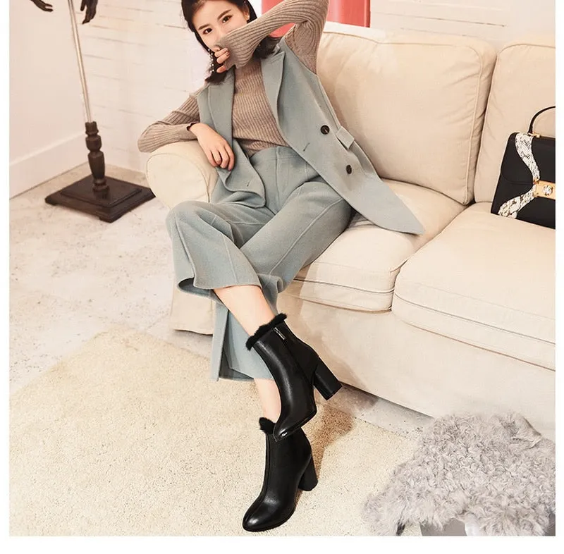 new arrived women High-heeled  boot with fur 7 cm for heel