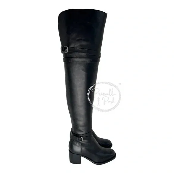 NEW Christian Louboutin Black Leather Karialta Over the Knee Boots Thigh High 36