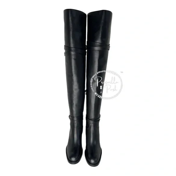 NEW Christian Louboutin Black Leather Karialta Over the Knee Boots Thigh High 36