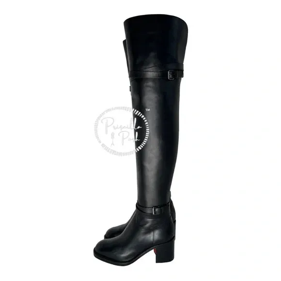 NEW Christian Louboutin Black Leather Karialta Over the Knee Boots Thigh High 36