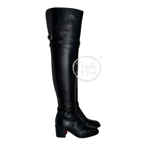 NEW Christian Louboutin Black Leather Karialta Over the Knee Boots Thigh High 36