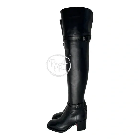 NEW Christian Louboutin Black Leather Karialta Over the Knee Boots Thigh High 36