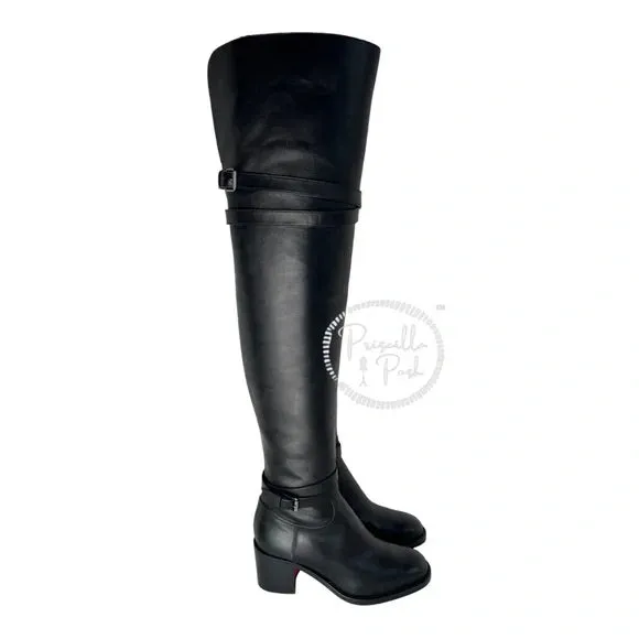 NEW Christian Louboutin Black Leather Karialta Over the Knee Boots Thigh High 36