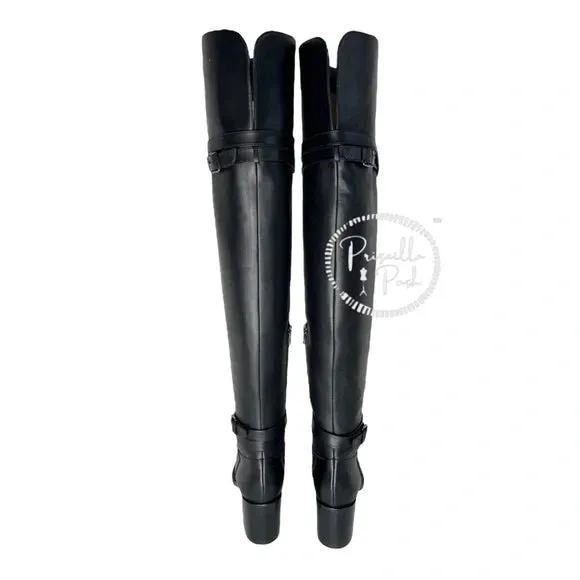 NEW Christian Louboutin Black Leather Karialta Over the Knee Boots Thigh High 36