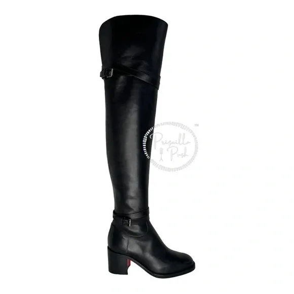 NEW Christian Louboutin Black Leather Karialta Over the Knee Boots Thigh High 36