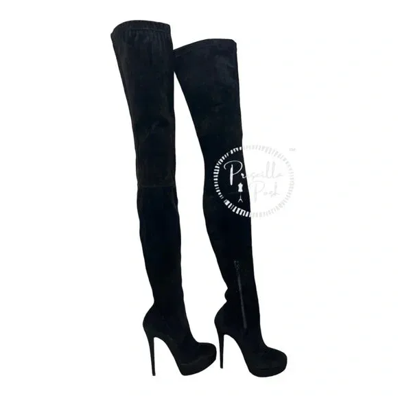 NEW Christian Louboutin Black Suede Gazolina Suede Over The Knee Boots 36.5