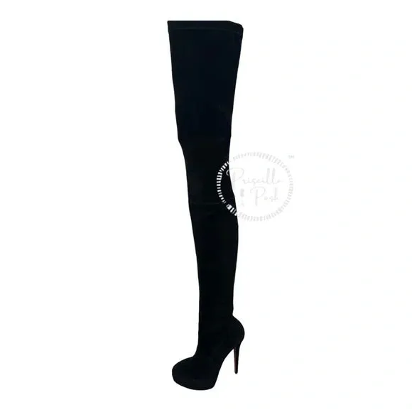 NEW Christian Louboutin Black Suede Gazolina Suede Over The Knee Boots 36.5