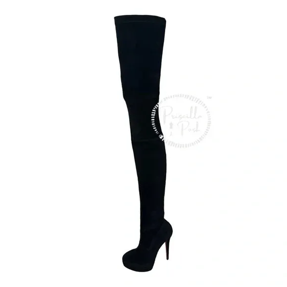 NEW Christian Louboutin Black Suede Gazolina Suede Over The Knee Boots 36.5