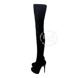 NEW Christian Louboutin Black Suede Gazolina Suede Over The Knee Boots 36.5