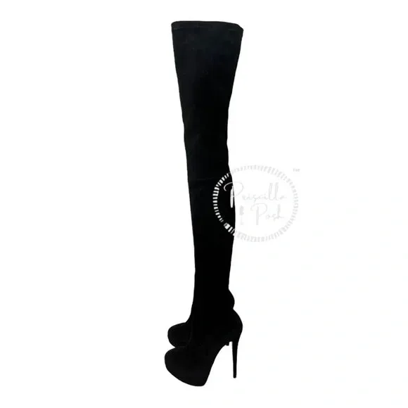 NEW Christian Louboutin Black Suede Gazolina Suede Over The Knee Boots 36.5