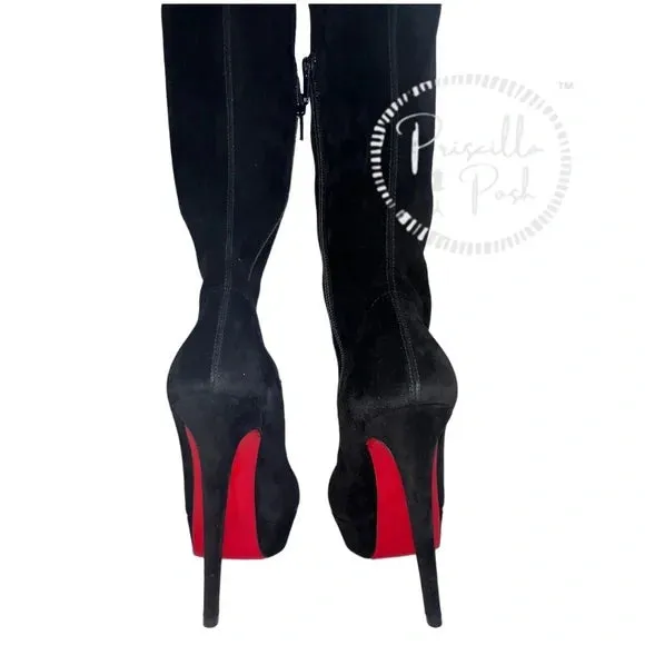 NEW Christian Louboutin Black Suede Gazolina Suede Over The Knee Boots 36.5