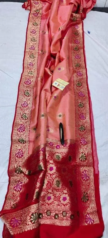 New Exclusive Pure Banarasi Handloom Khaddi Katan Silk Border Saree