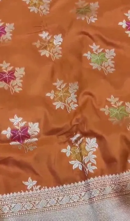 New Exclusive Pure Banarasi Handloom Meenakari Work Katan Silk Saree