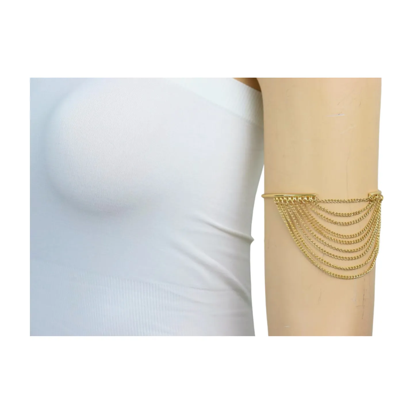 New Women Gold Plated Metal Chain Upper Arm Cuff Bracelet Chain Multi Wave Accessory