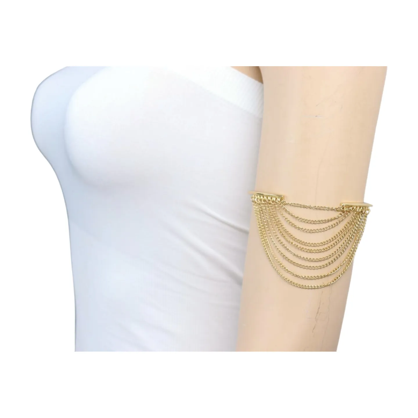 New Women Gold Plated Metal Chain Upper Arm Cuff Bracelet Chain Multi Wave Accessory