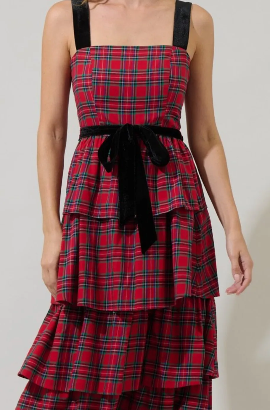 Nora Plaid Tiered Midi Dress