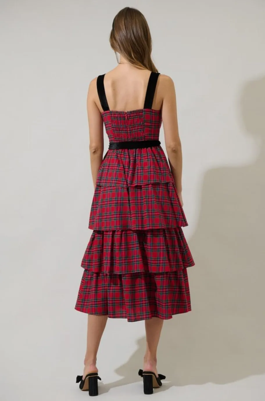 Nora Plaid Tiered Midi Dress