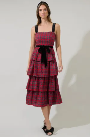 Nora Plaid Tiered Midi Dress
