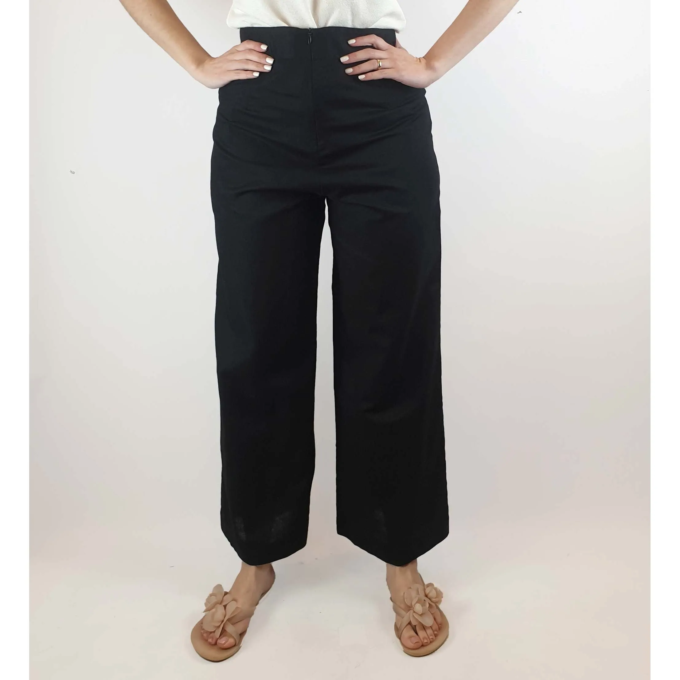 Nude Lucy black linen mix straight leg pants size S (best fits size 10)