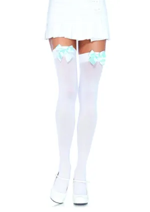 Nylon Over The Knee W/Bow O/S WHITE/L.BLUE