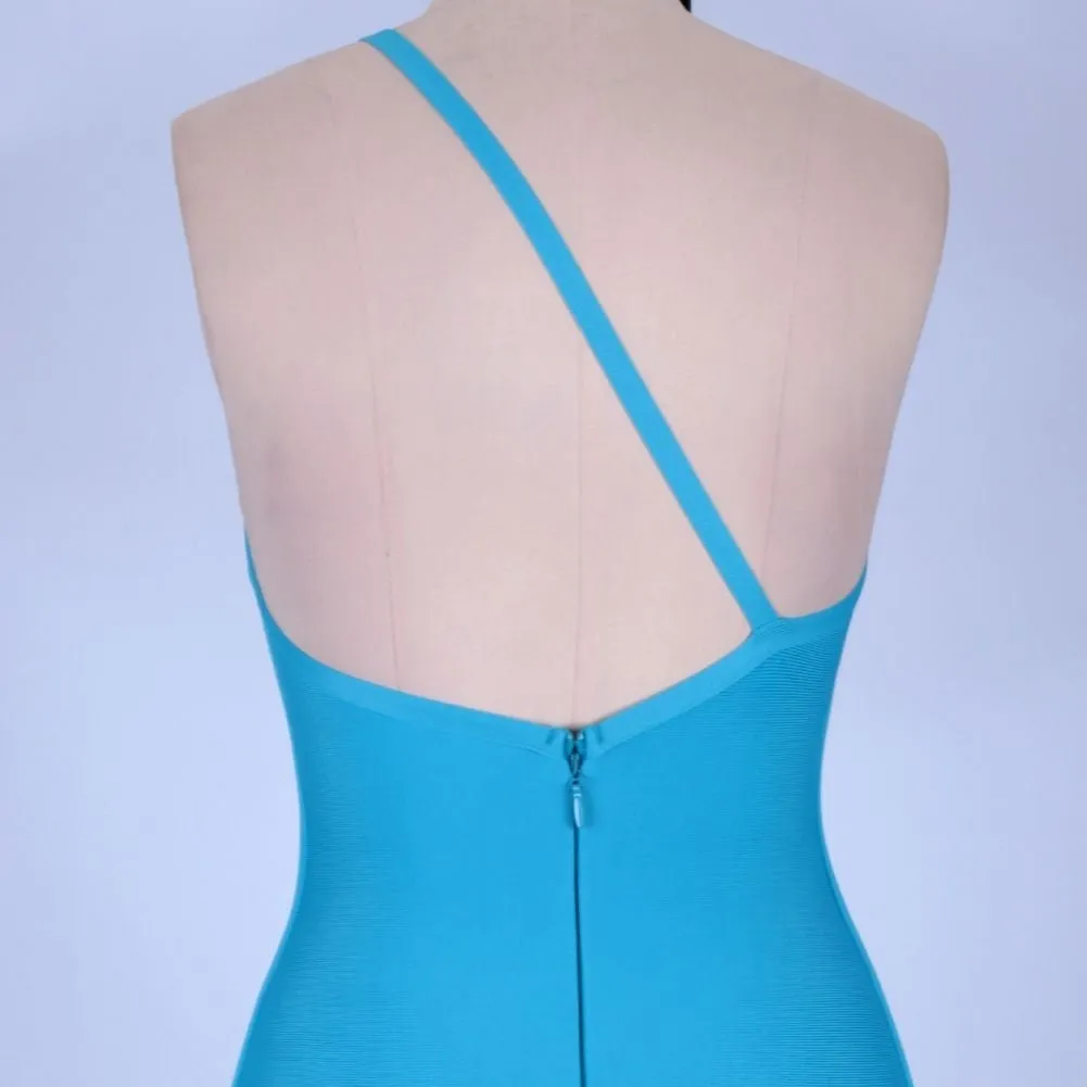 One Shoulder Asymmetrical Midi Bandage Dress PPHK054