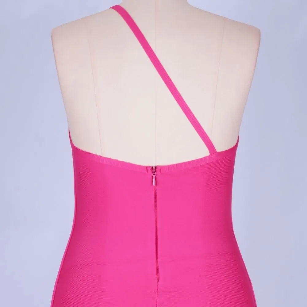 One Shoulder Asymmetrical Midi Bandage Dress PPHK054