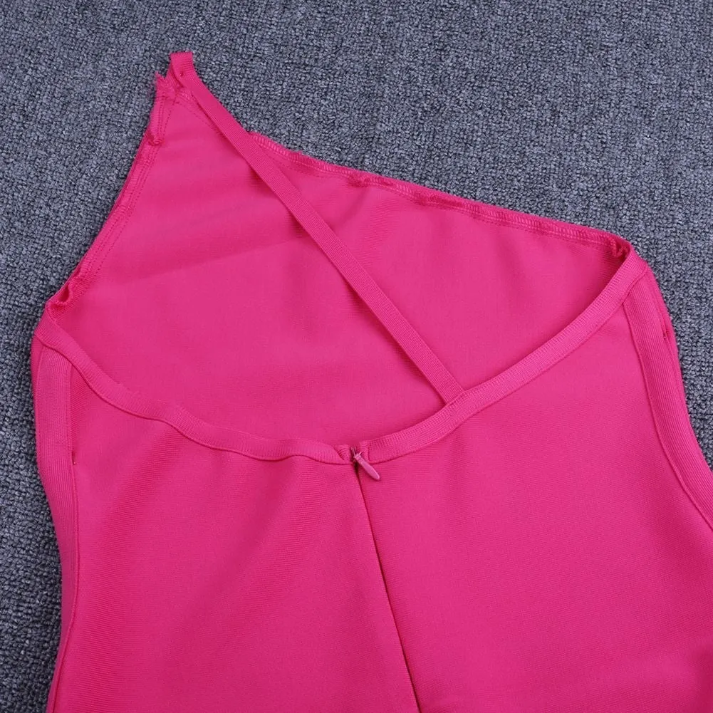 One Shoulder Asymmetrical Midi Bandage Dress PPHK054