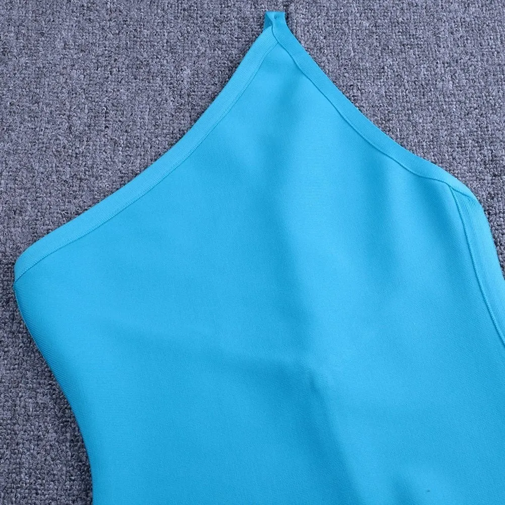 One Shoulder Asymmetrical Midi Bandage Dress PPHK054