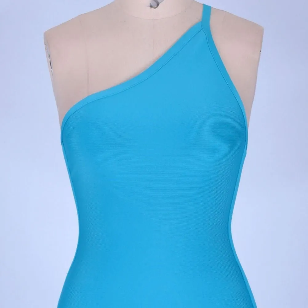 One Shoulder Asymmetrical Midi Bandage Dress PPHK054