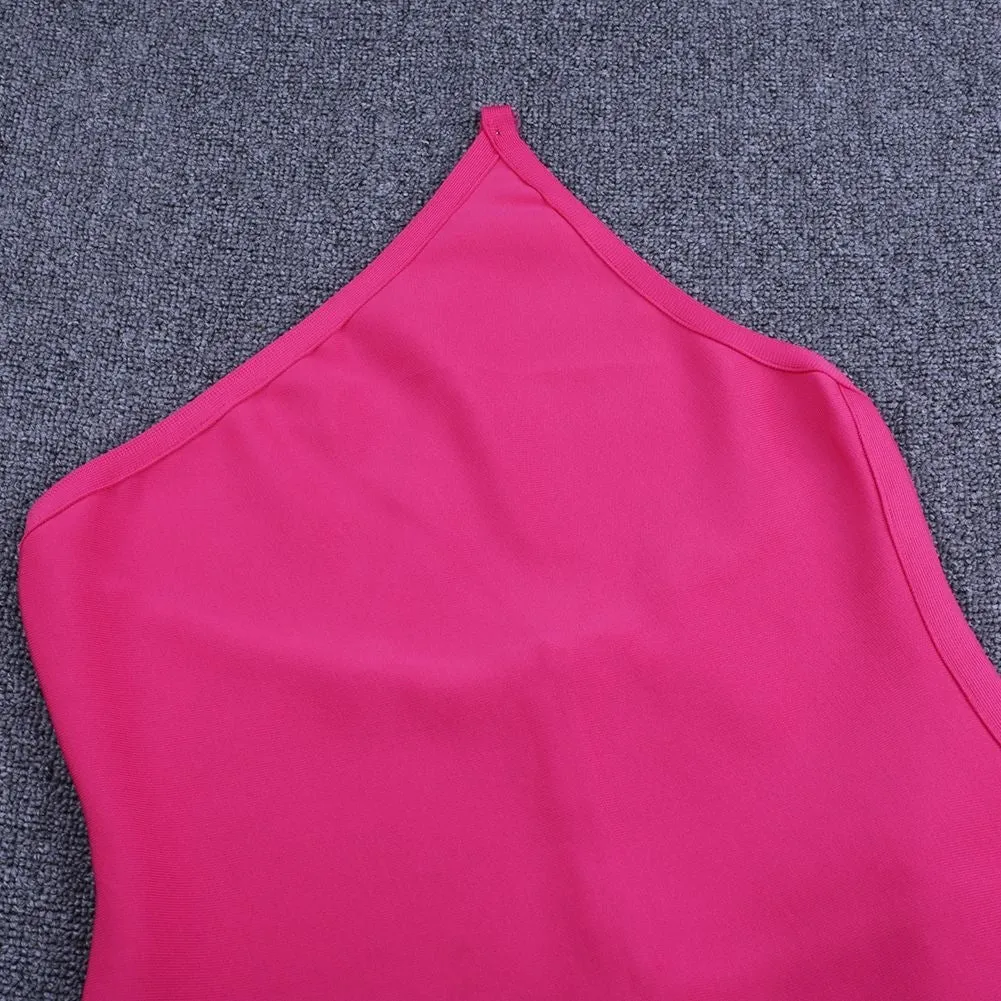 One Shoulder Asymmetrical Midi Bandage Dress PPHK054