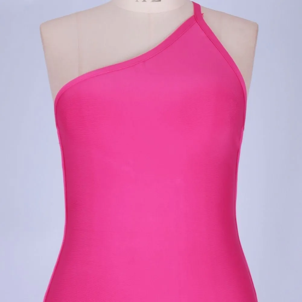 One Shoulder Asymmetrical Midi Bandage Dress PPHK054