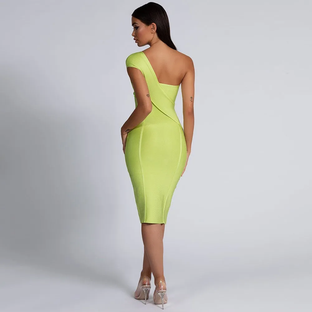 One Shoulder Asymmetrical Over Knee Bandage Dress PP40199