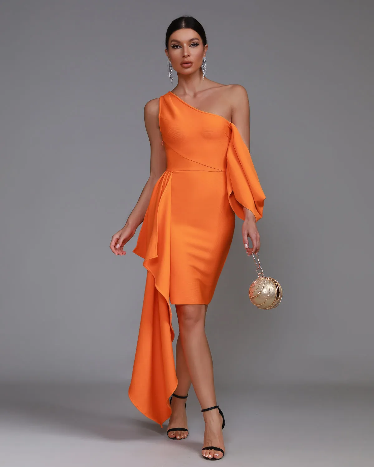 One Shoulder Bandage Draped Dress
